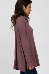 Violet Waffle Knit Cowl Neck Top