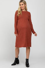 Rust Brushed Ribbed Knit Maternity Dress