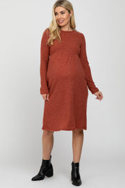 Rust Brushed Ribbed Knit Maternity Dress