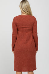 Rust Brushed Ribbed Knit Maternity Dress