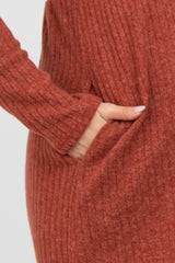 Rust Brushed Ribbed Knit Maternity Dress