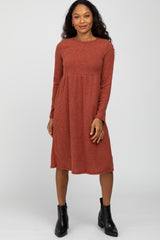 Rust Brushed Ribbed Knit Dress