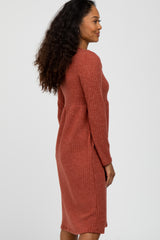 Rust Brushed Ribbed Knit Dress