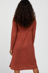 Rust Brushed Ribbed Knit Dress