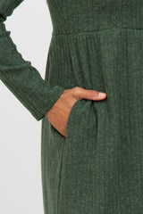 Olive Brushed Ribbed Knit Dress