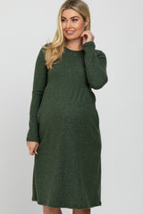 Olive Brushed Ribbed Knit Maternity Dress