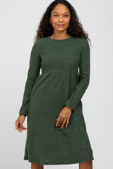 Olive Brushed Ribbed Knit Dress