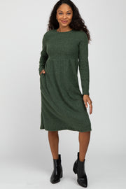 Olive Brushed Ribbed Knit Dress