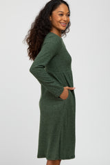 Olive Brushed Ribbed Knit Dress