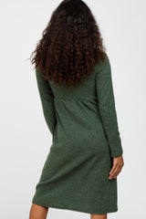 Olive Brushed Ribbed Knit Dress