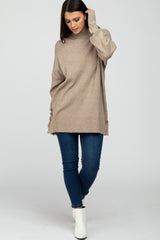 Taupe Mock Neck Side Slit Sweater