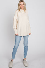 Cream Mock Neck Side Slit Sweater