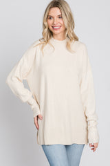 Cream Mock Neck Side Slit Sweater