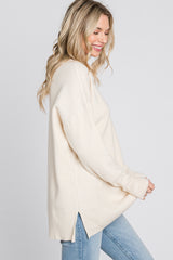 Cream Mock Neck Side Slit Sweater