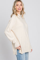 Cream Mock Neck Side Slit Sweater