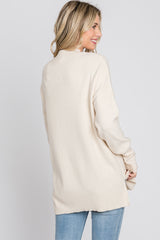 Cream Mock Neck Side Slit Sweater