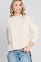 Cream Mock Neck Side Slit Sweater