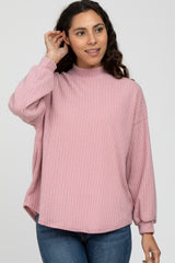 Pink Ribbed Mock Neck Top