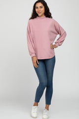 Pink Ribbed Mock Neck Top