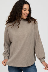 Mocha Ribbed Mock Neck Maternity Top