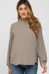 Mocha Ribbed Mock Neck Maternity Top