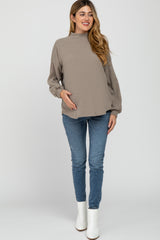 Mocha Ribbed Mock Neck Maternity Top