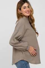 Mocha Ribbed Mock Neck Maternity Top