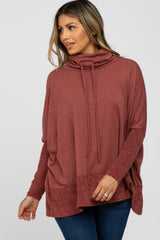 Burgundy Cowl Neck Contrast Maternity Dolman Sleeve Top