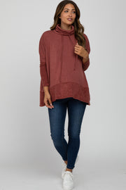 Burgundy Cowl Neck Contrast Maternity Dolman Sleeve Top