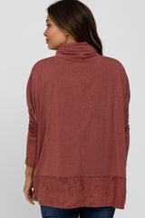 Burgundy Cowl Neck Contrast Maternity Dolman Sleeve Top