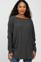 Charcoal Brushed Ribbed Dolman Sleeve Top