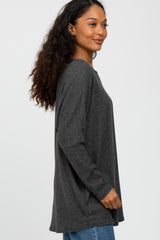 Charcoal Brushed Ribbed Dolman Sleeve Top