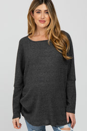 Charcoal Brushed Ribbed Dolman Sleeve Maternity Top