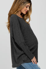 Charcoal Brushed Ribbed Dolman Sleeve Maternity Top