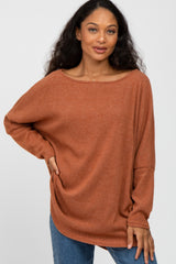 Rust Brushed Ribbed Dolman Sleeve Maternity Top