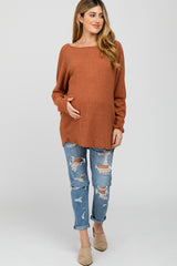 Rust Brushed Ribbed Dolman Sleeve Maternity Top