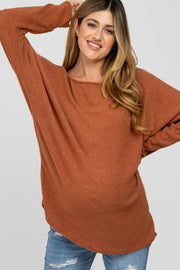 Rust Brushed Ribbed Dolman Sleeve Maternity Top