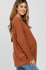 Rust Brushed Ribbed Dolman Sleeve Maternity Top