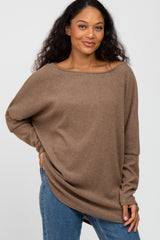 Mocha Brushed Ribbed Dolman Sleeve Maternity Top