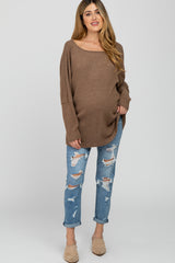 Mocha Brushed Ribbed Dolman Sleeve Maternity Top