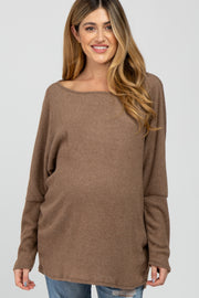 Mocha Brushed Ribbed Dolman Sleeve Maternity Top