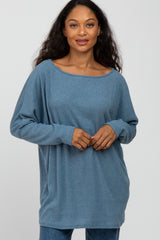 Teal Brushed Ribbed Dolman Sleeve Top