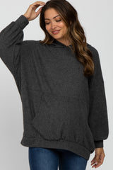 Charcoal Brushed Ribbed Maternity Hooded Top