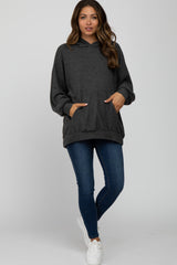 Charcoal Brushed Ribbed Maternity Hooded Top