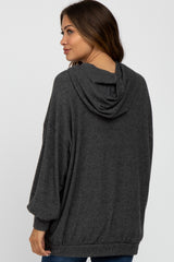 Charcoal Brushed Ribbed Maternity Hooded Top