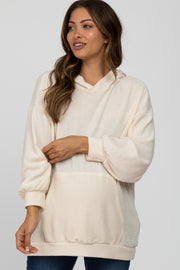 Cream Brushed Ribbed Maternity Hooded Top