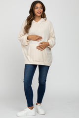 Cream Brushed Ribbed Maternity Hooded Top