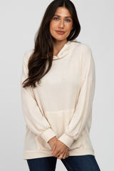 Cream Brushed Ribbed Hooded Top