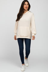 Cream Brushed Ribbed Hooded Top