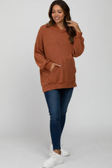 Rust Brushed Ribbed Maternity Hooded Top